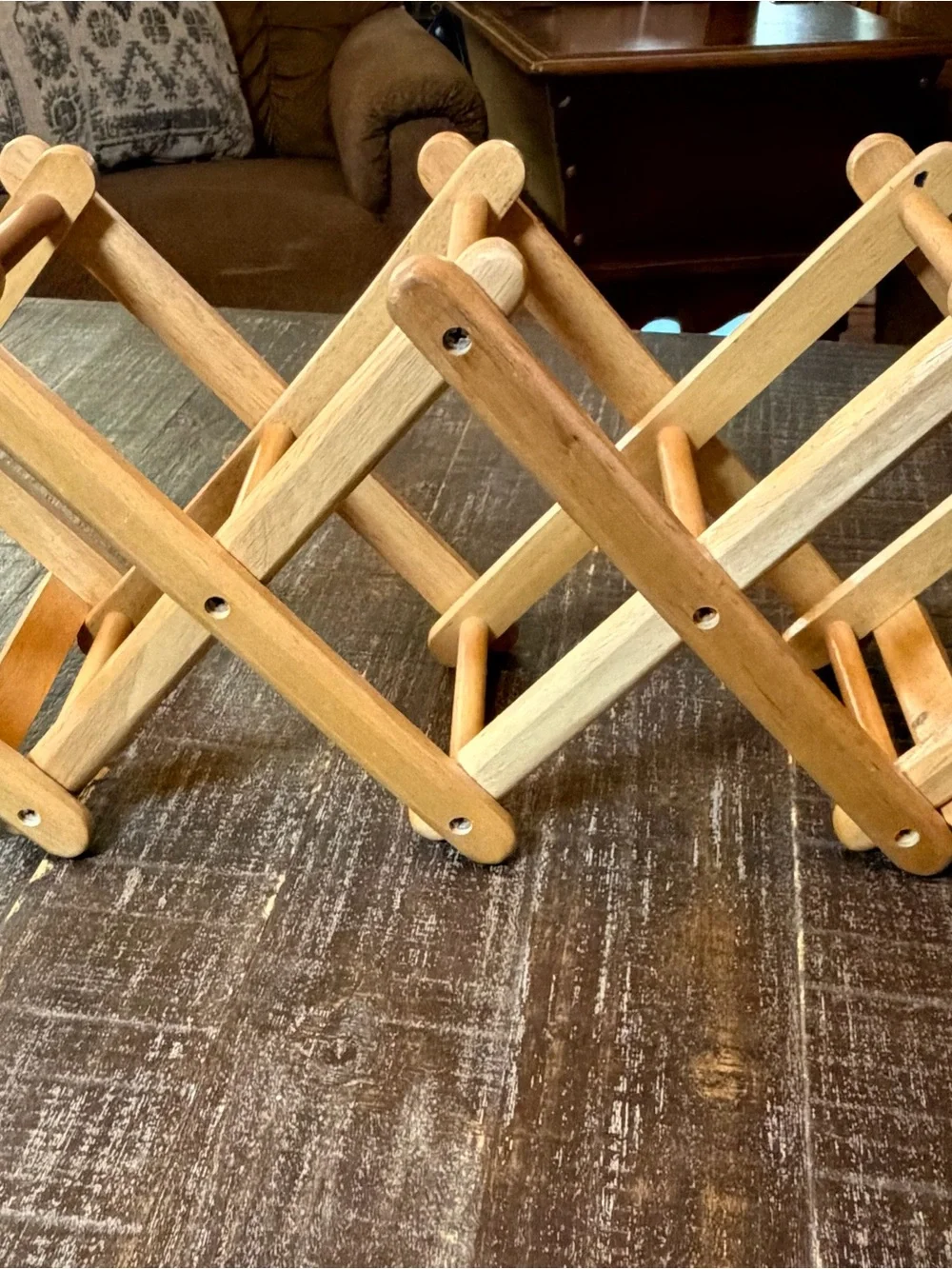 MCM Vintage Expandable Accordion Wine Rack - Natural Wood Wine Bottle Holder